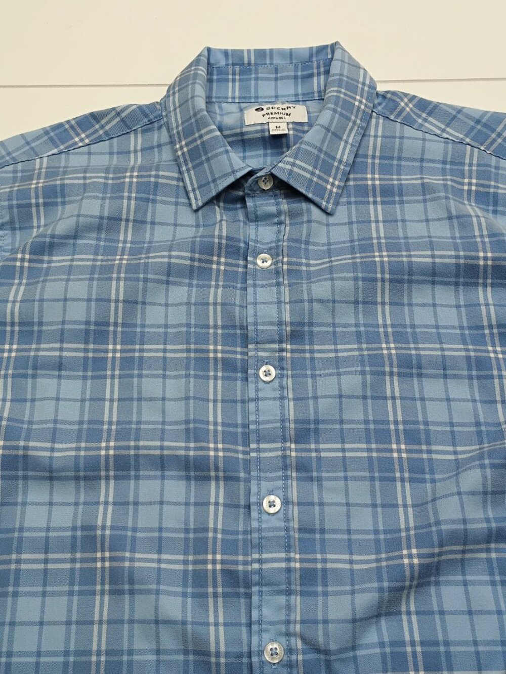 Sperry Premium Apparel Plaid Button Up Shirt Blue Long Sleeve Casual Mens Medium